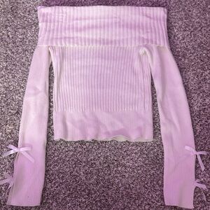 Buckle Off-Shoulder Ribbed Sweater in Soft Pink